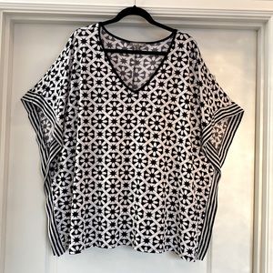 ROZ & ALI flowing black & white tunic, caftan, shirt, blouse. Size 2X